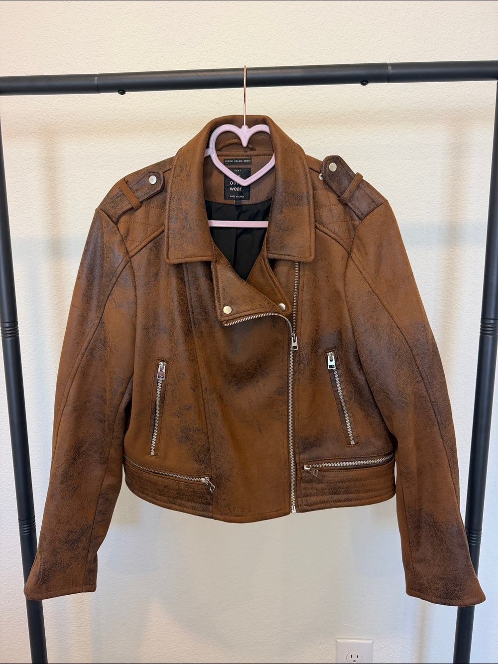 Zara Brown Distressed Faux Leather Moto Jacket